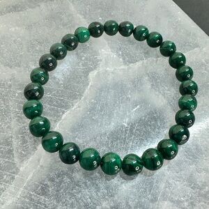 Malachite Bracelet 8mm | Green Banded Stone Beaded Stretch Bracelet | Unisex